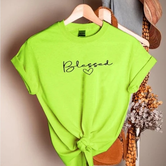 NEW! Girly Neon Green Graphic Heart & Blessed Baggy Short Sleeve T-Shirt - Picture 9 of 10